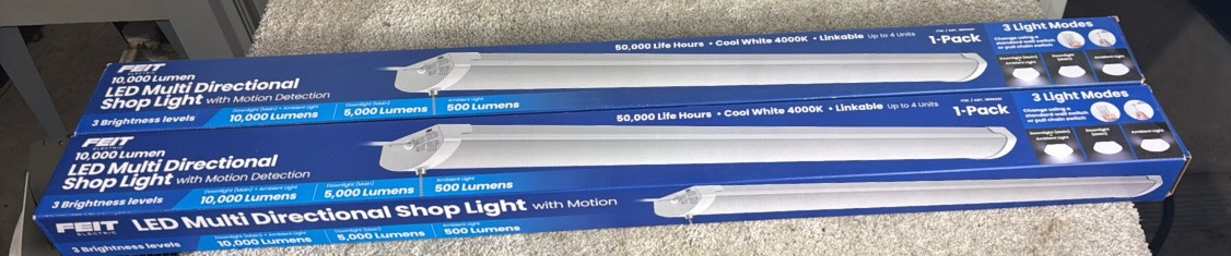 Feit 10,000 Lumen Multi-Directional Shop Light with Motion Detection - 2-Pack - MSRP $80