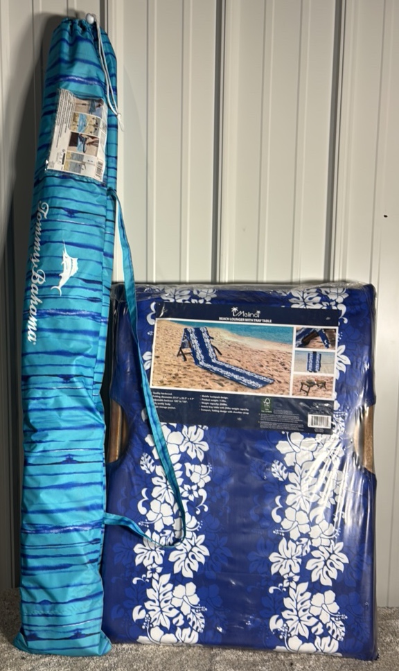 Melino Portable Beach Lounger & Tommy Bahama 7.5ft Beach Umbrella - MSRP $85
