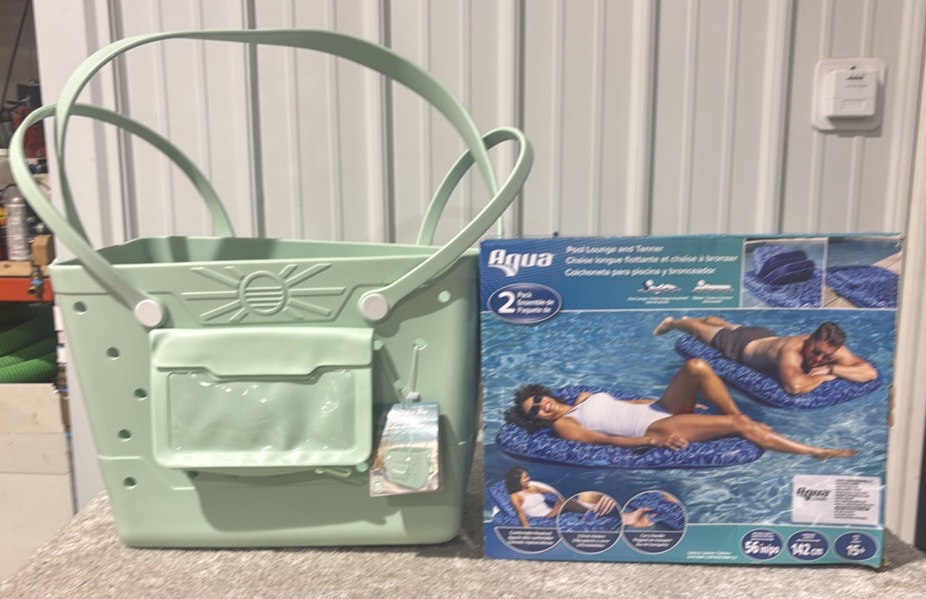 Beachcomber Beach Bag & Aqua Luxury Pool Lounger, 2-Pack - MSRP $108
