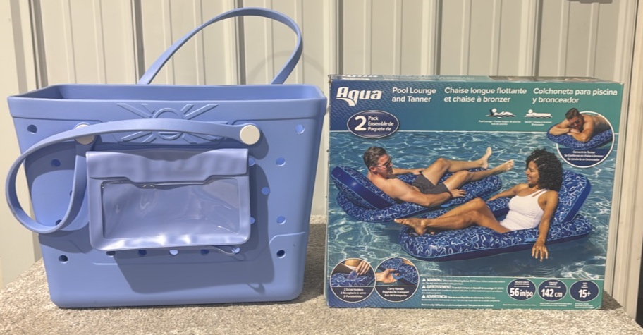 Beachcomber Beach Bag & Aqua Luxury Pool Lounger, 2-Pack - MSRP $108