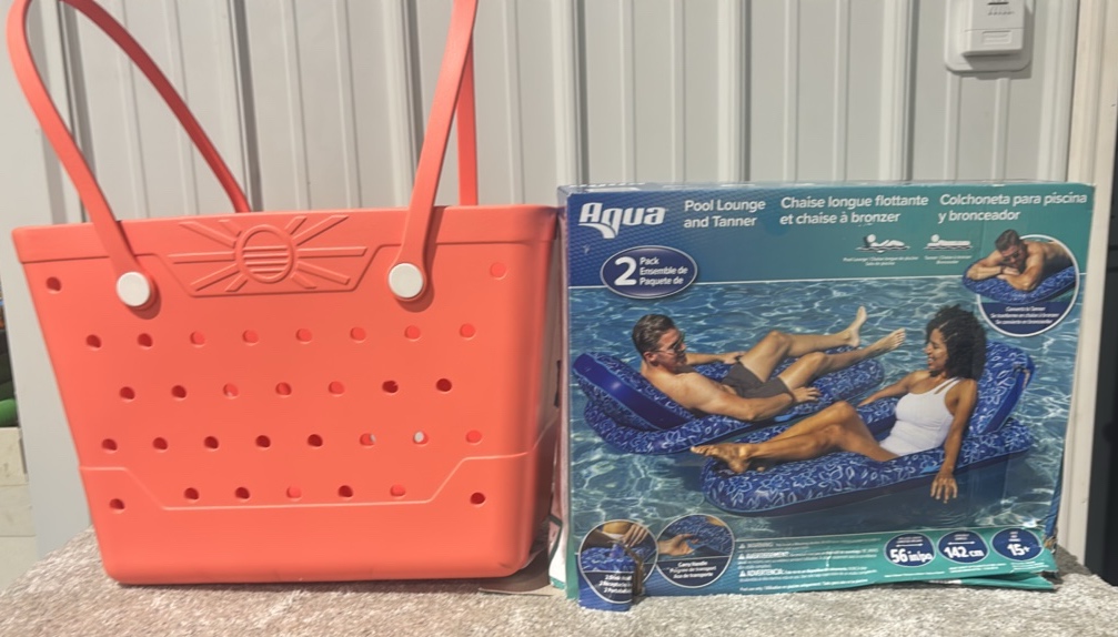 Beachcomber Beach Bag & Aqua Luxury Pool Lounger, 2-Pack - MSRP $108
