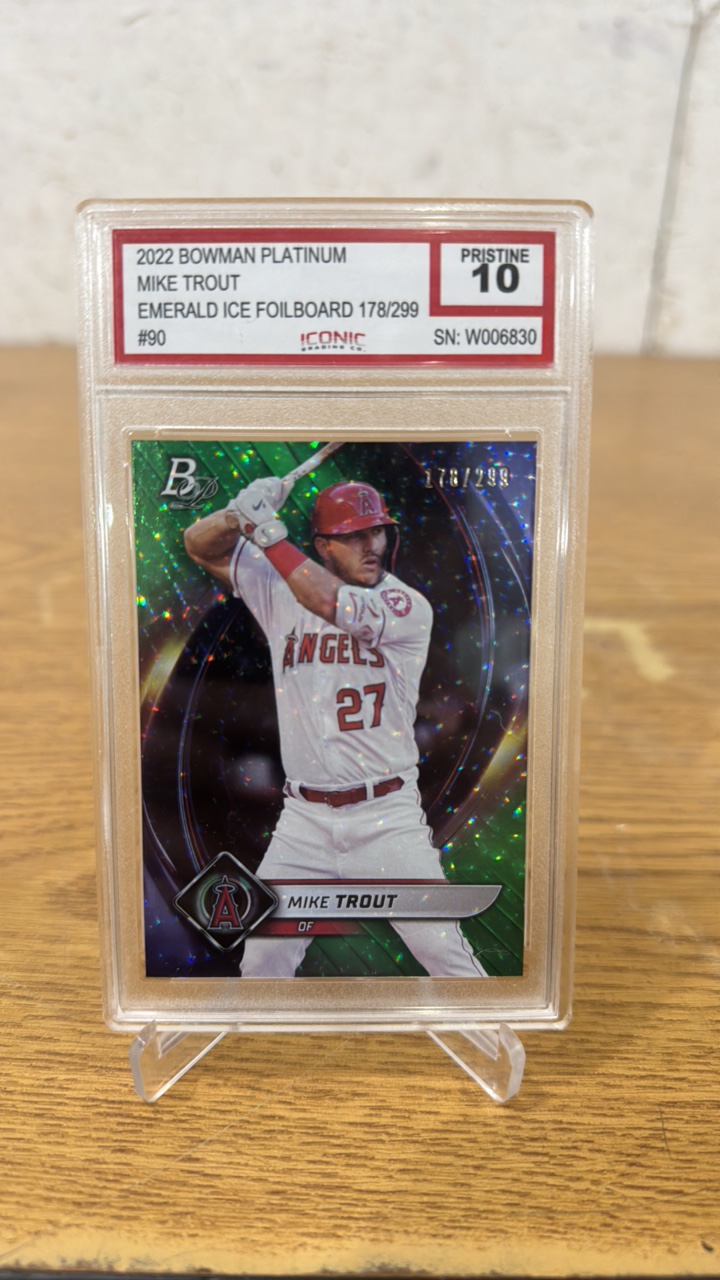 Iconic 10 Pristine 2022 Bowman Platinum Emerald Ice Mike Trout Serial #178299