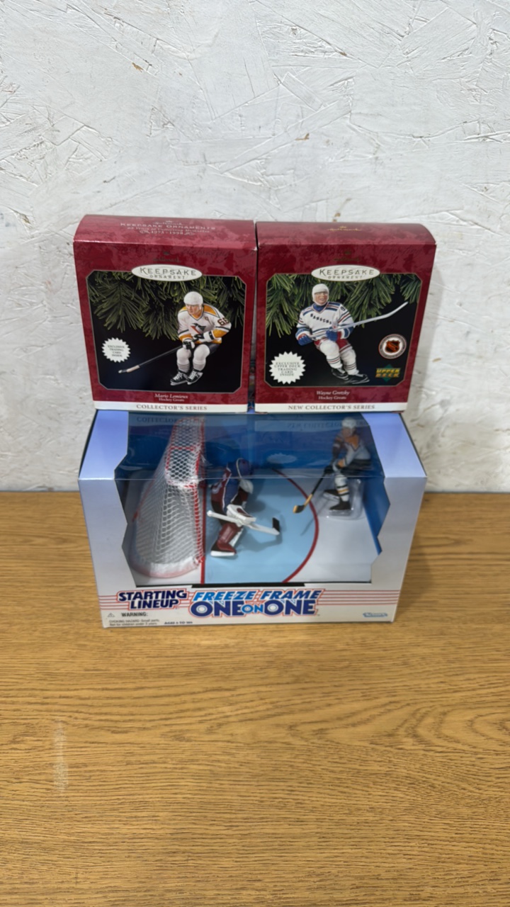 Starting Lineup One on One and (2) Hallmark Ornaments