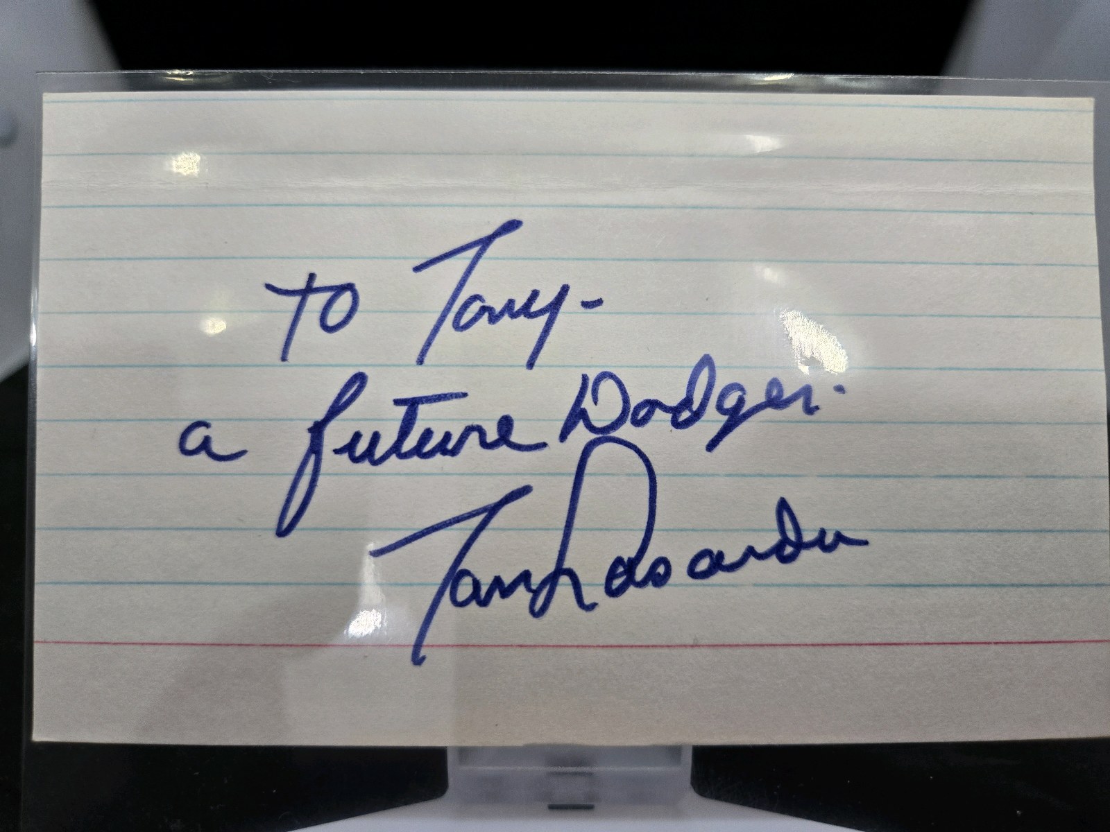 TOMMY LASORDA AUTOGRAPH INDEX CARD
