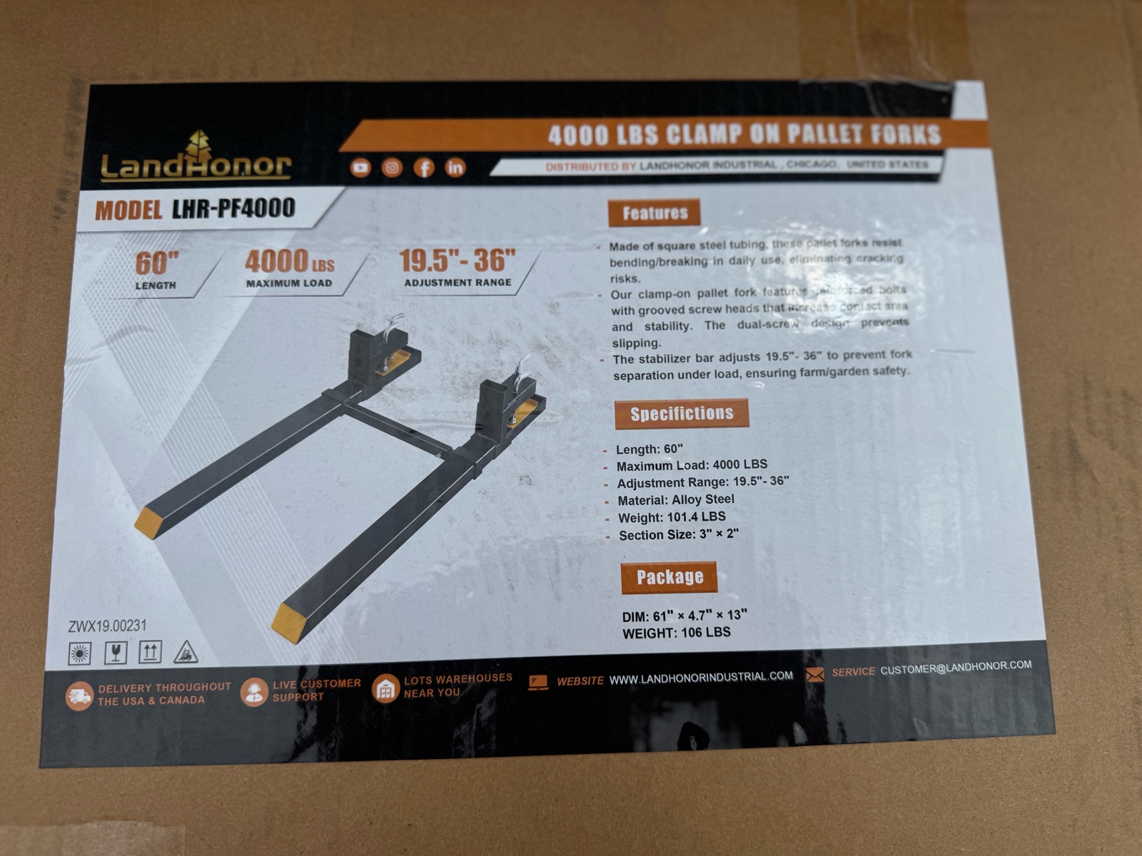 4000Lbs Clamp on Pallet Forks  LandHonor  2026  Unused  LHR-PF4000