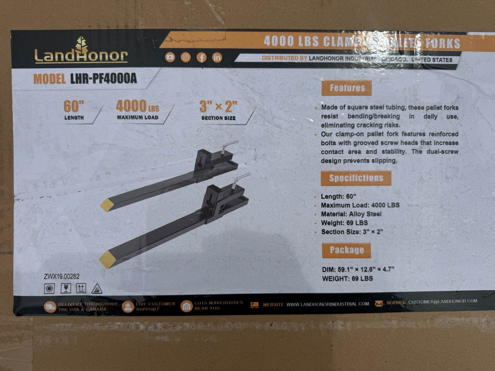 4000Lbs Clamp on Pallet Forks  LandHonor  2026  Unused  LHR-PF4000A