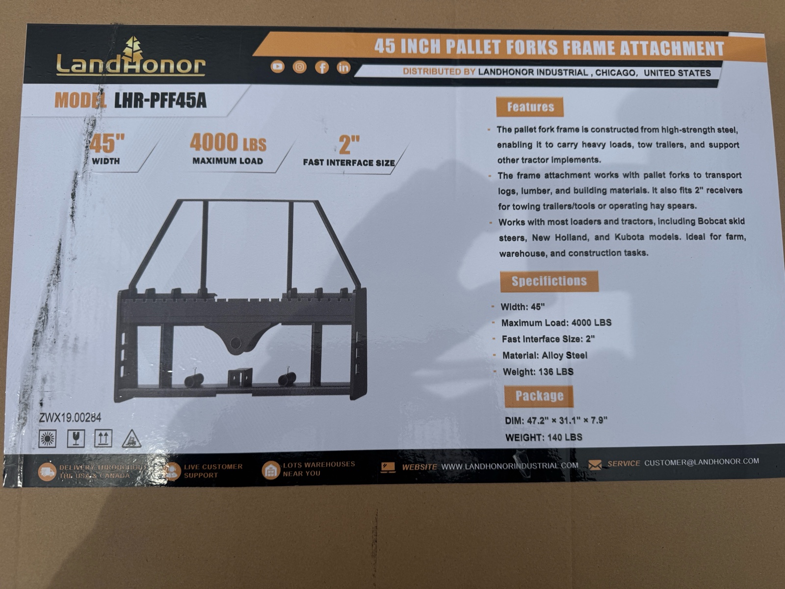 45 In Pallet Forks Frame Attachment  LandHonor  2026  Unused  LHR-PFF45A