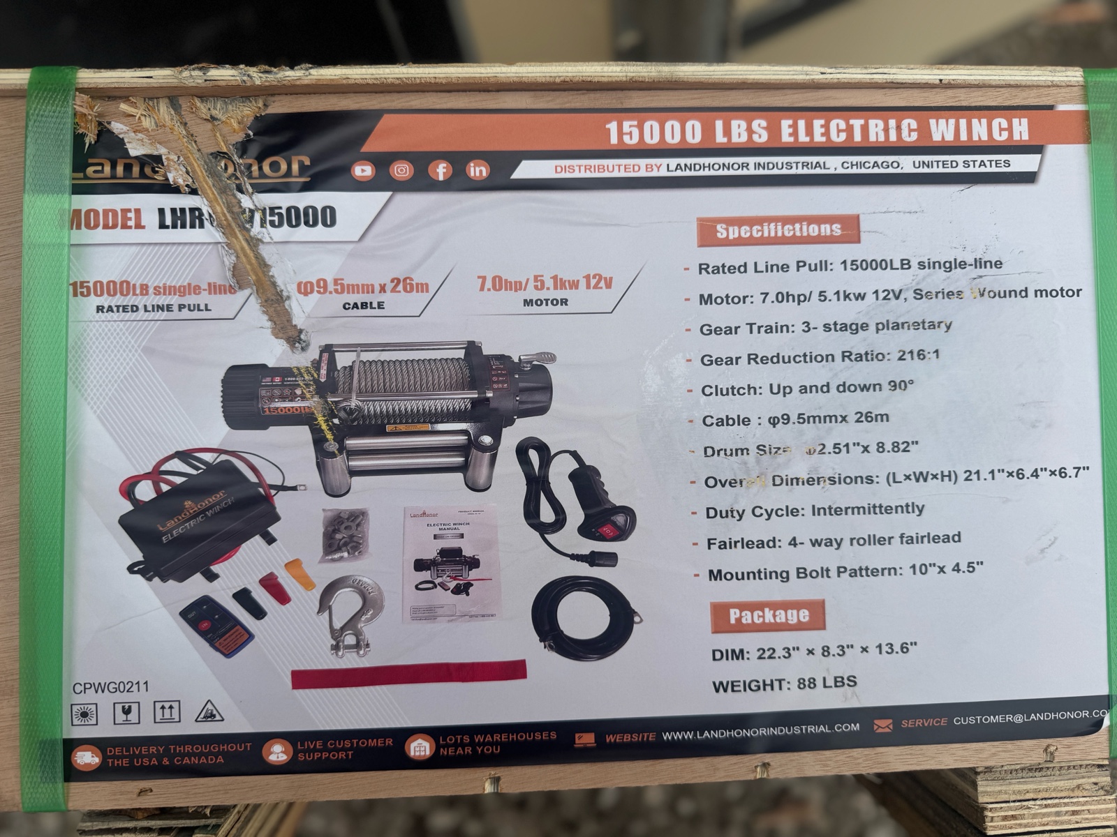 15000Lbs Electric Winch  LandHonor  2026  Unused  LHR-EW15000