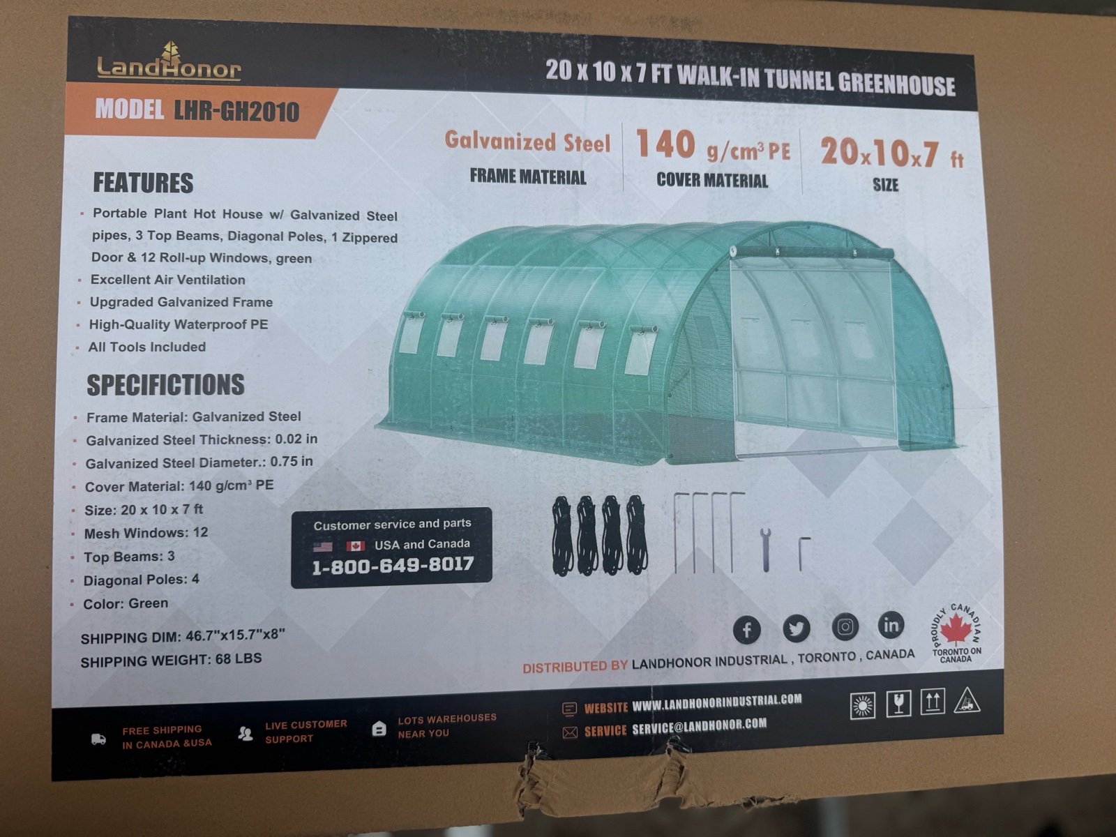 20 x 10 x 7 Ft  Walk-In Tunnel Greenhouse  LandHonor  2026  Unused  LHR-GH2010