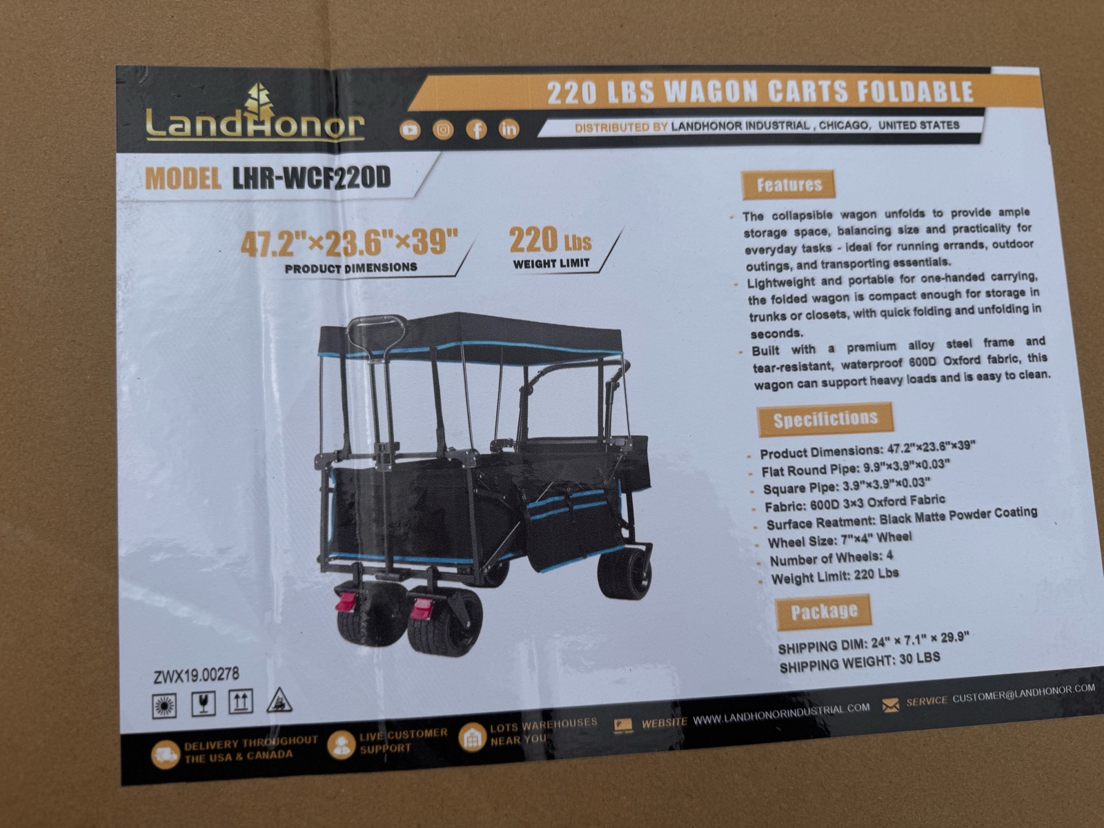 220Lbs Wagon Carts Foldable  LandHonor  2026  Unused  LHR-WCF220D