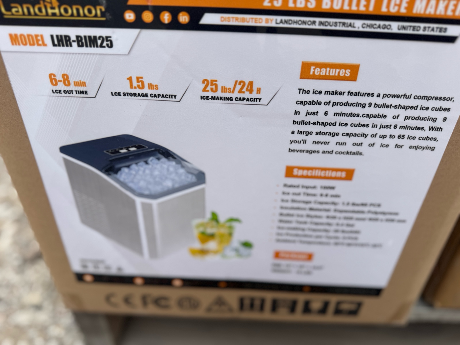 25 Lbs Bullet Ice Maker  LandHonor  2026  Unused  LHR-BIM25