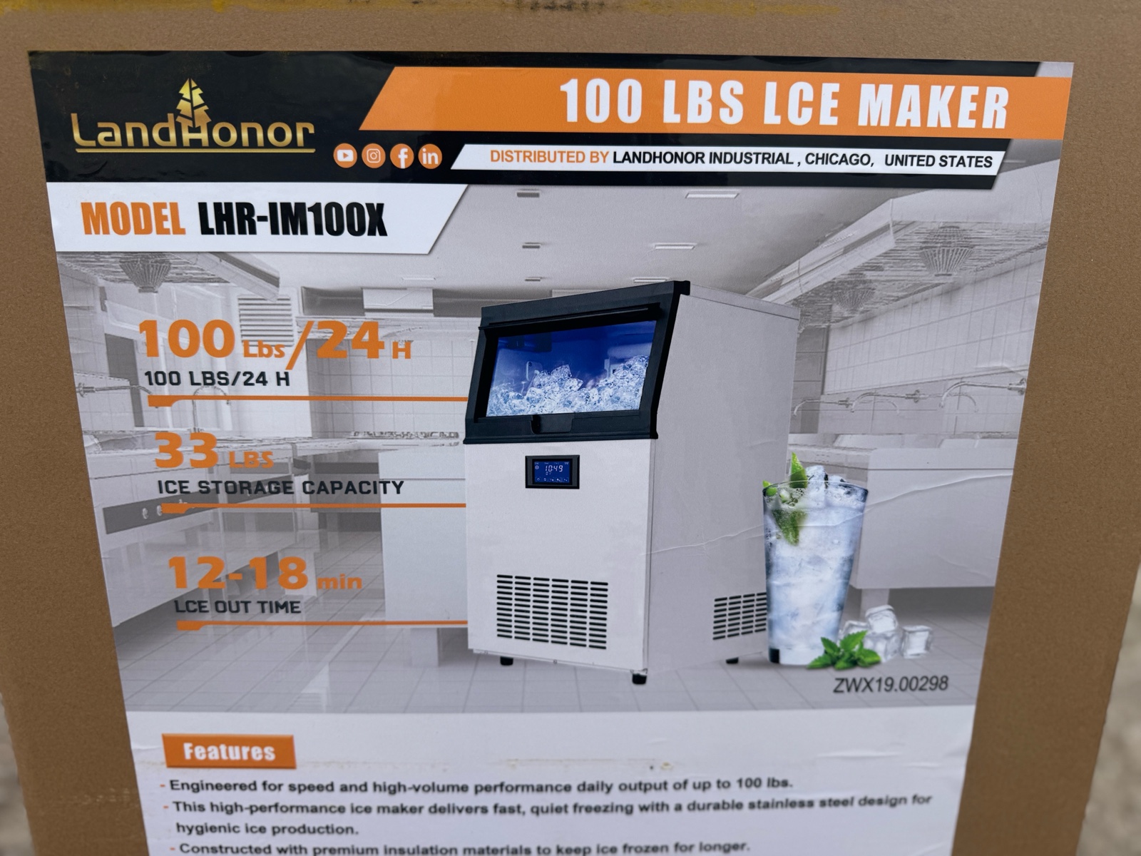 100 Lbs Ice Maker  LandHonor  2026  Unused  LHR-IM100X