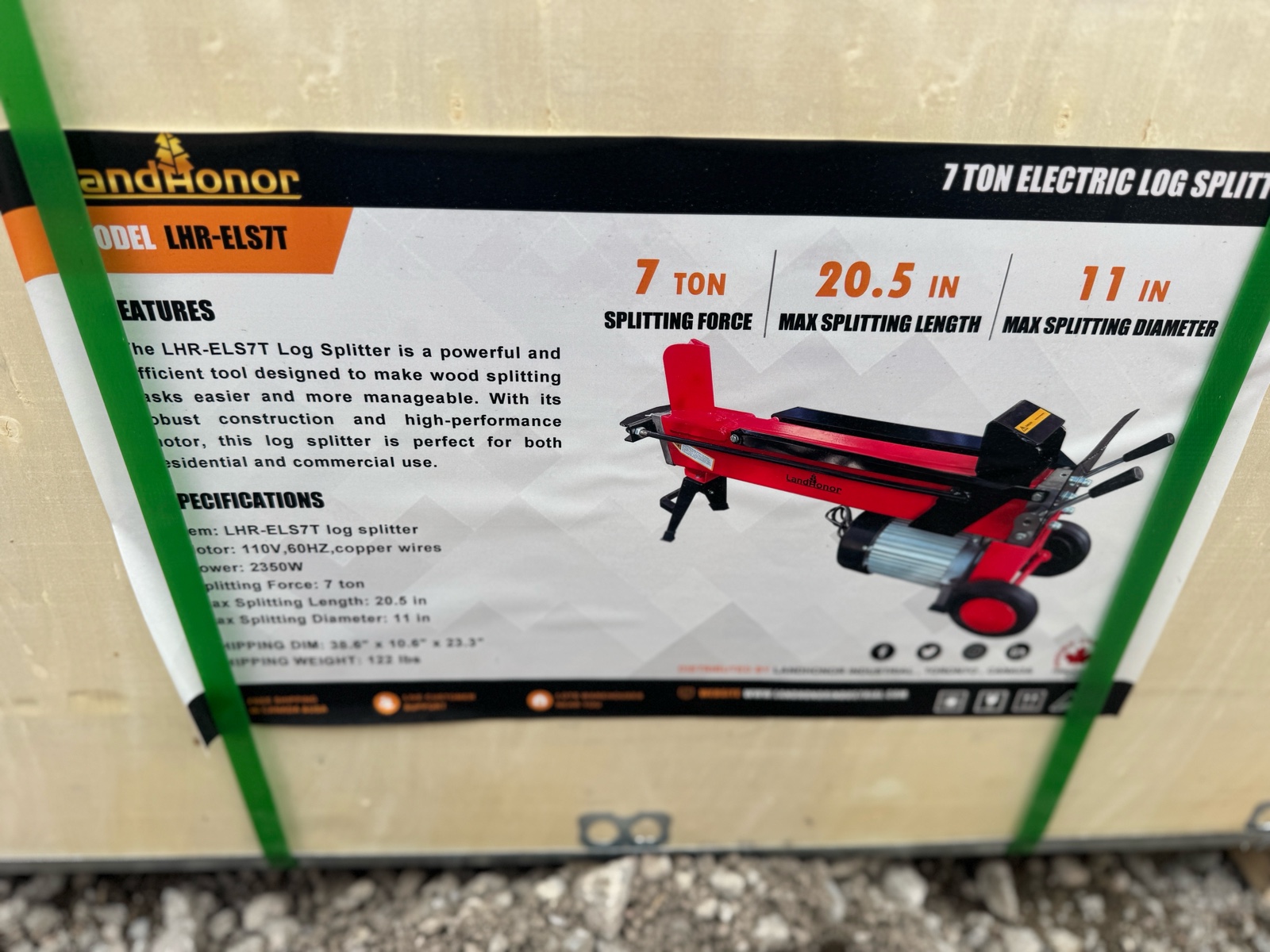7 Ton Electric Log Splitter  LandHonor  2026  Unused  LHR-ELS7T