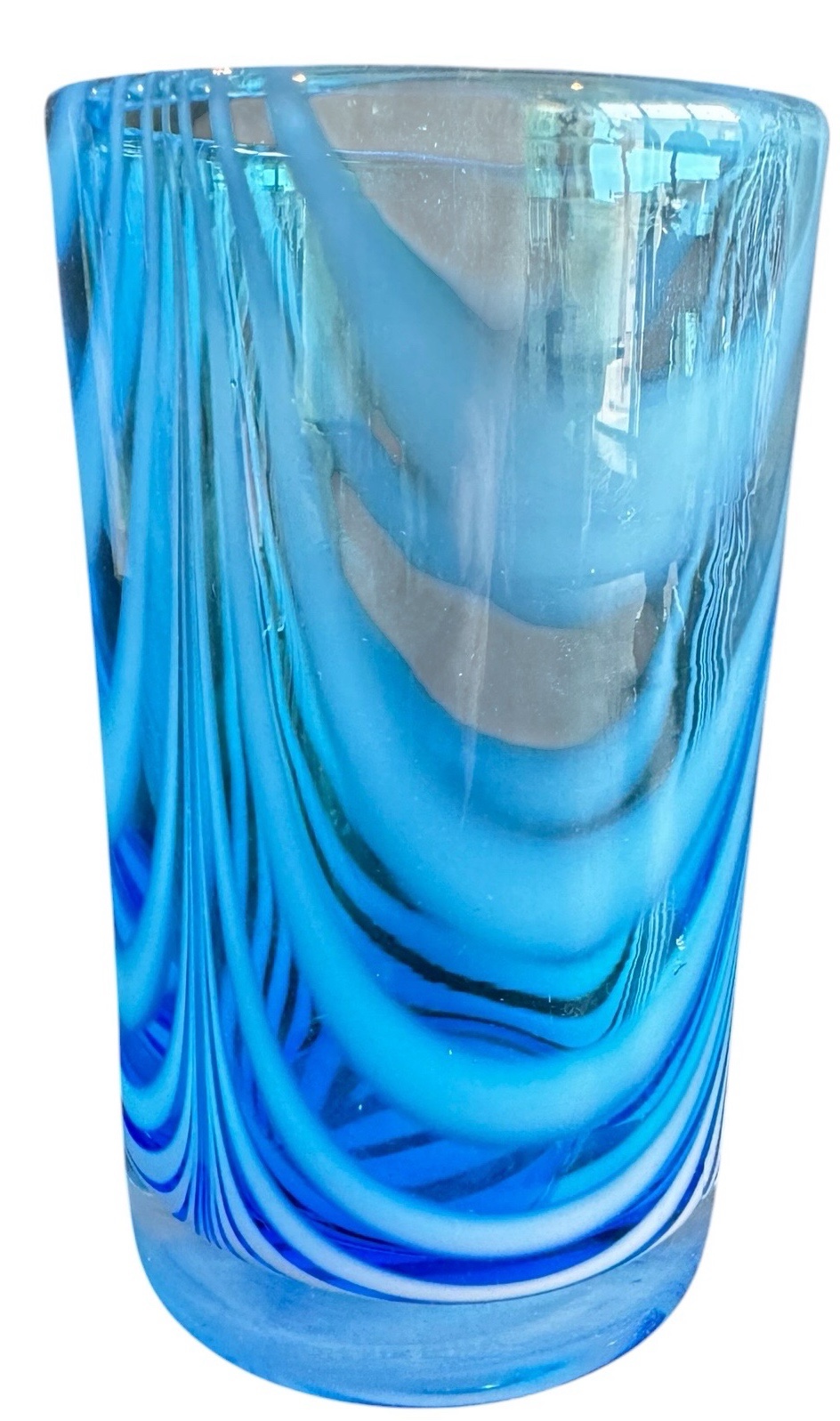 Hand Blown Blue Swirl Drinking Glass