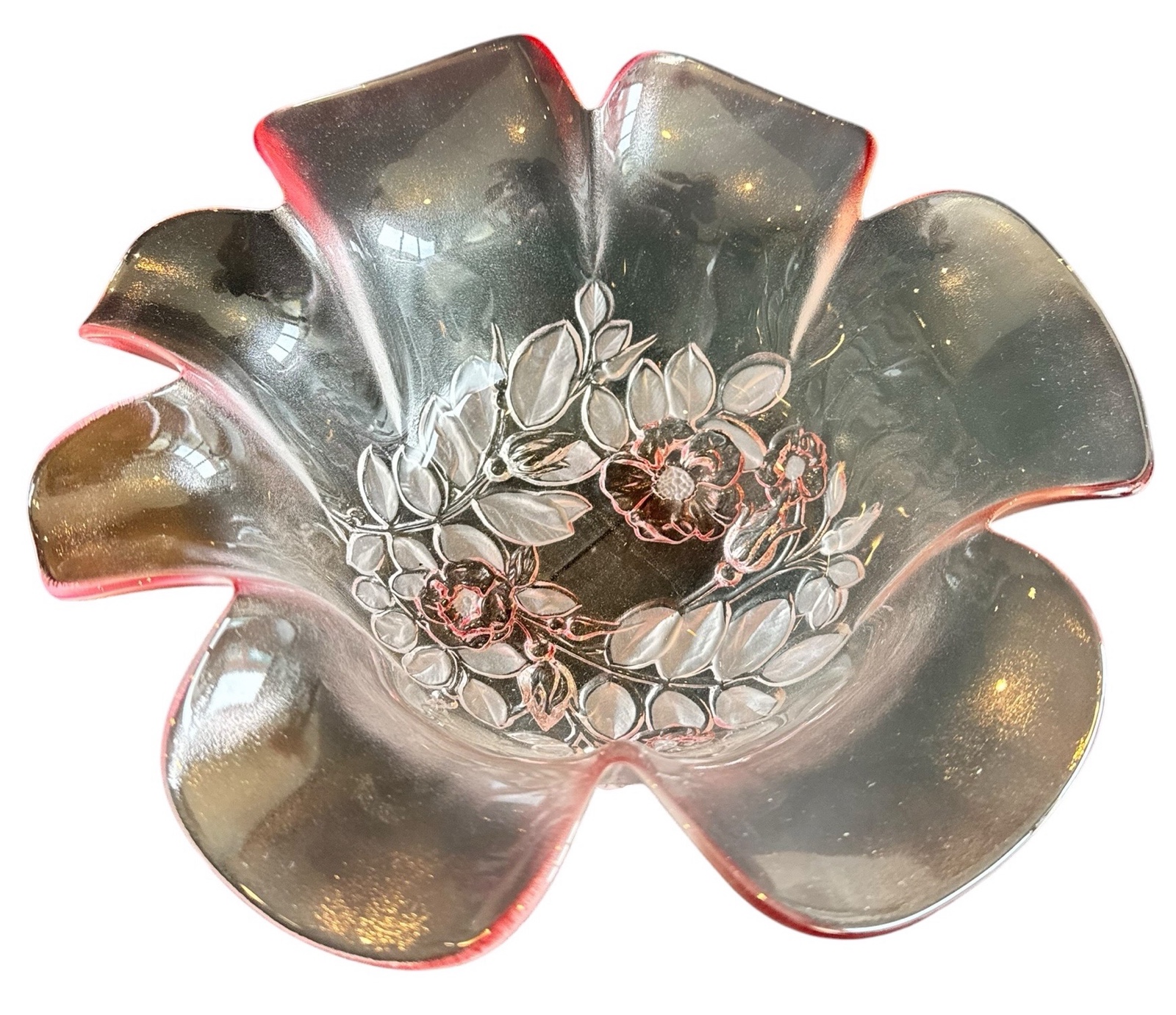 Pink Glass Floral Bowl