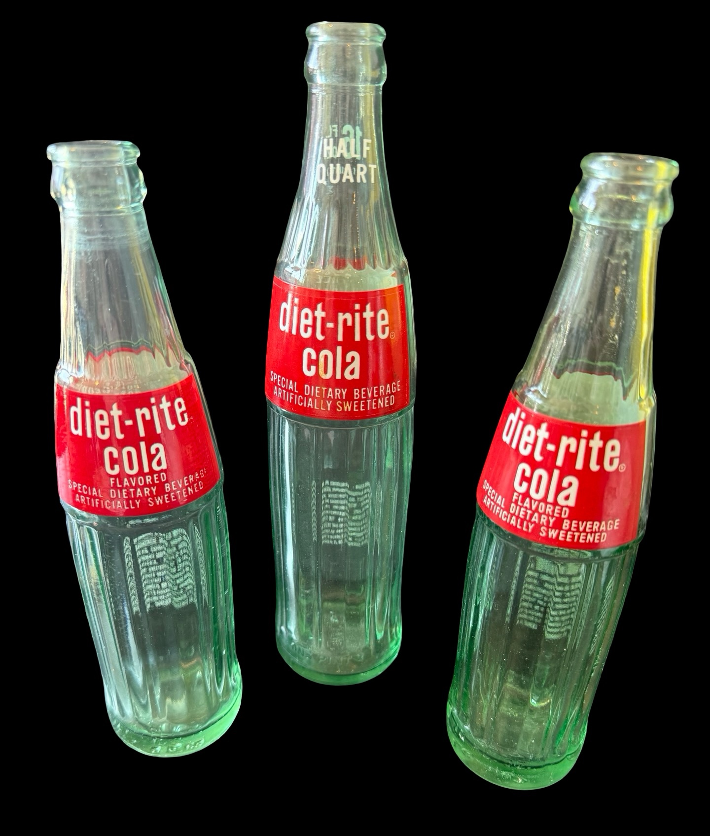 Three Vintage Diet Rite Cola Glass Bottles