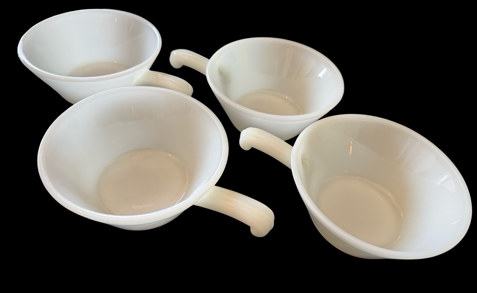 Set of 4 Fire King Milk Glass Bowls with Handles