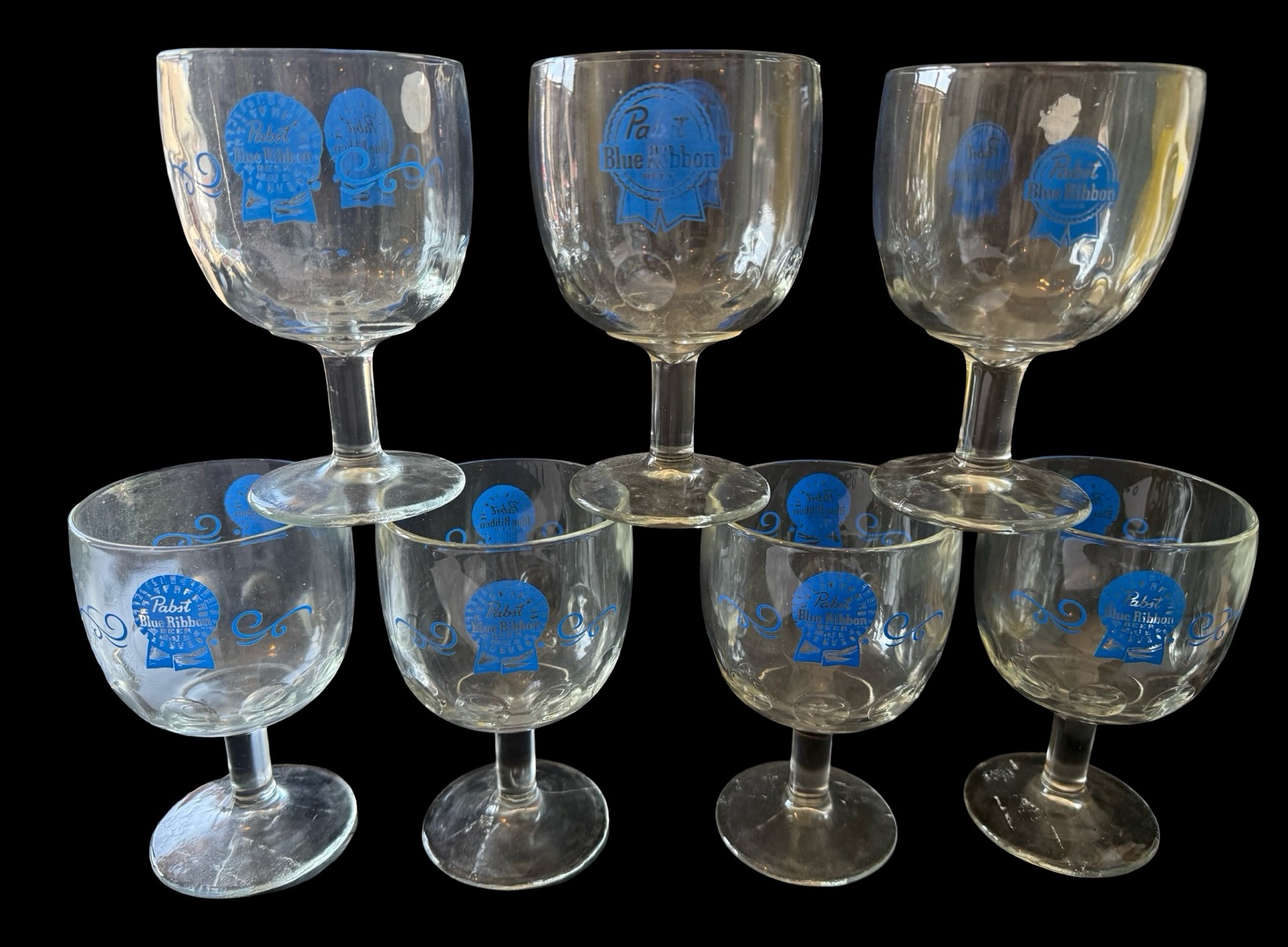 Set of Seven Vintage Pabst Blue Ribbon Beer Goblets