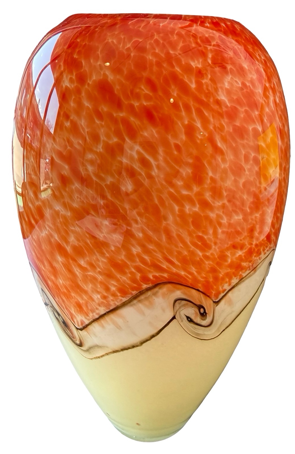 Murano Style Orange & Cream Art Glass Vase