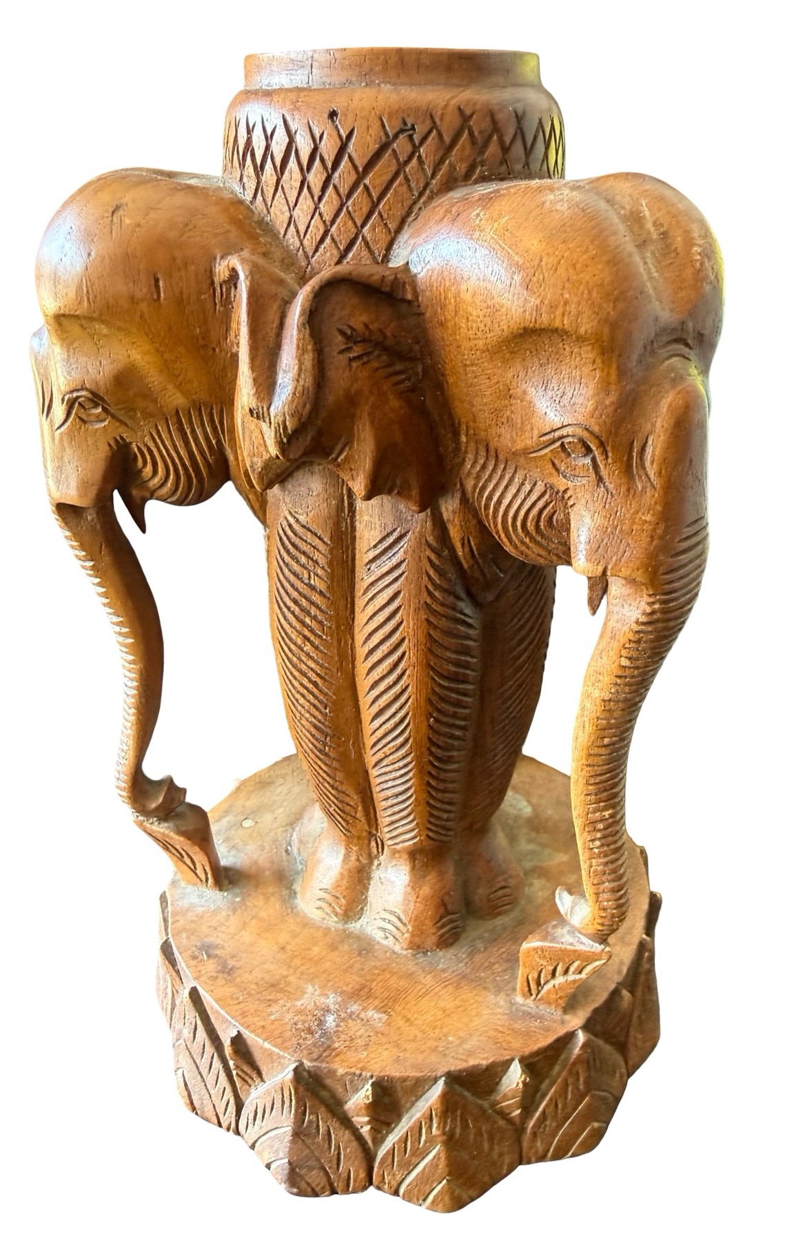 Hand Carved Teak Elephant Candle Holder