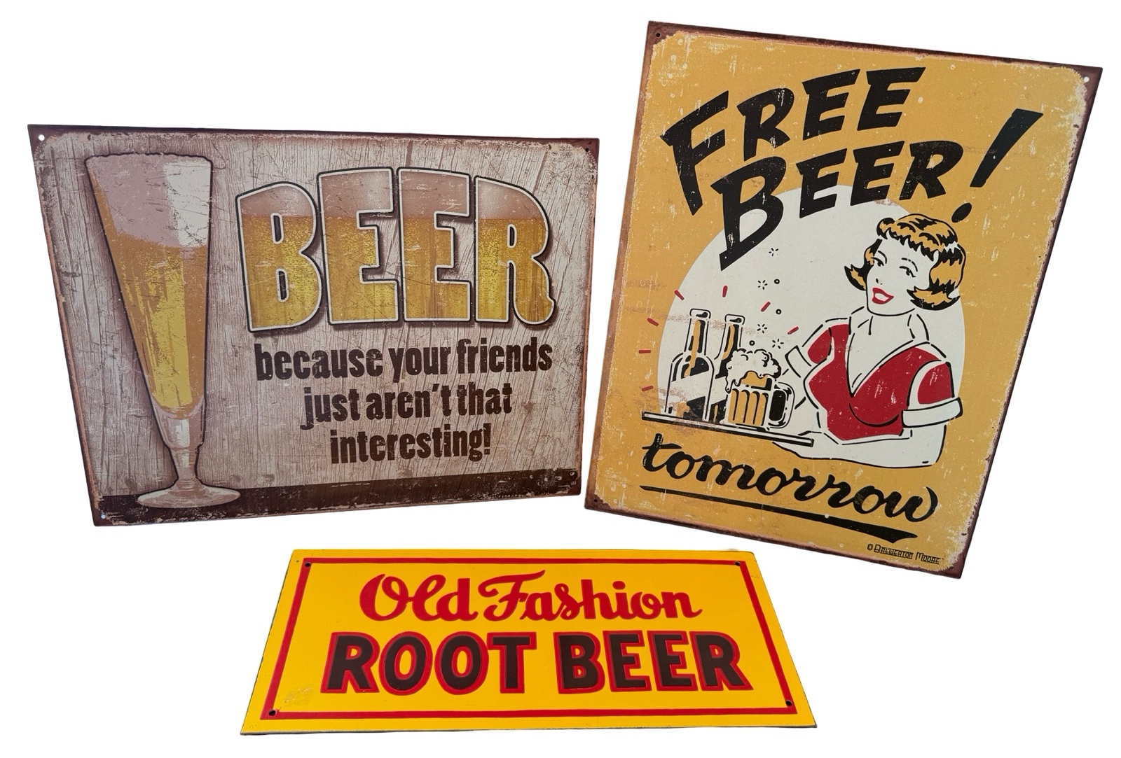 Set of 3 Metal Beer Signs