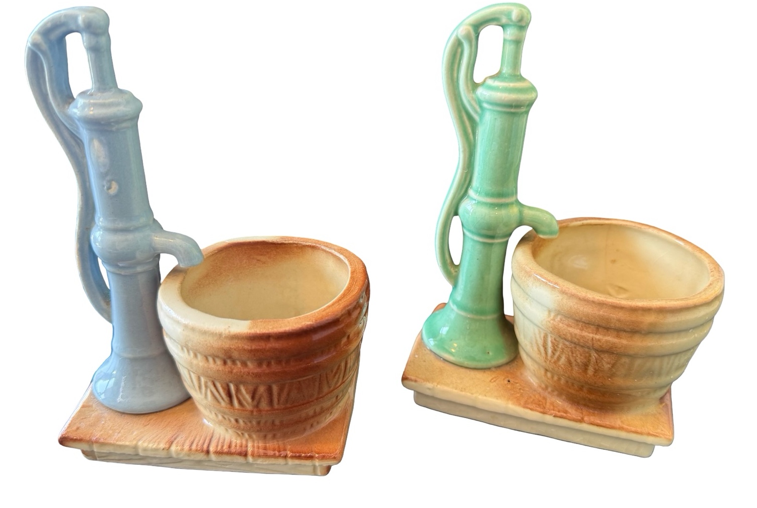 Two Smal Water Pump & Barrel Planters