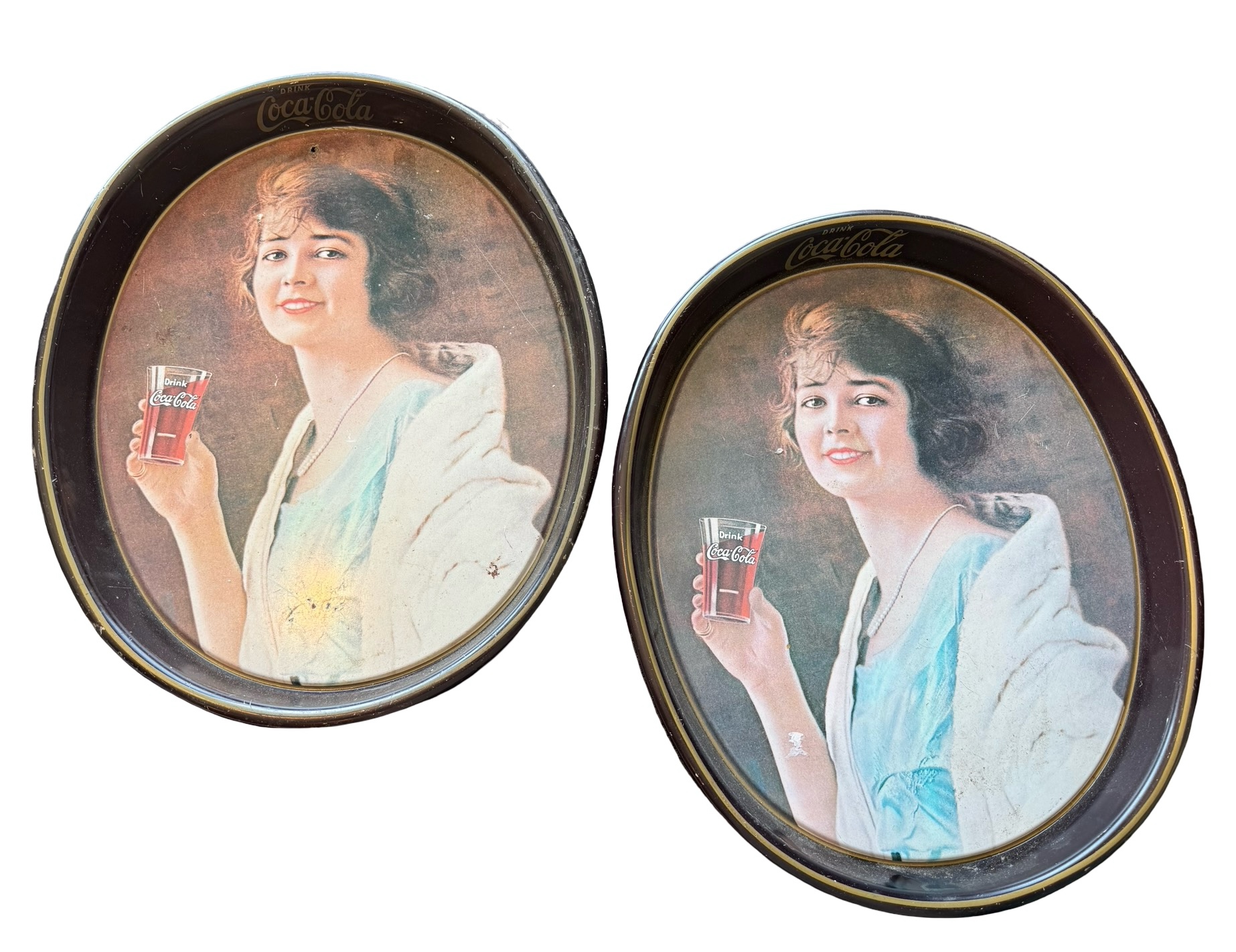 Two Vintage Coca Cola Oval Trays