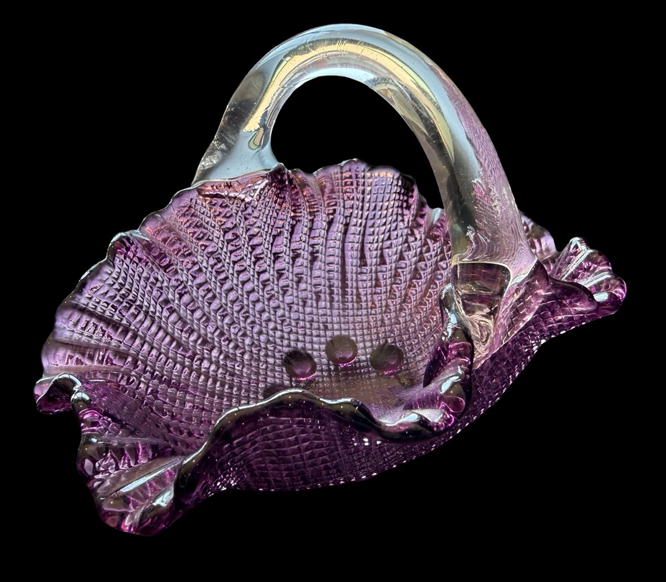 Small Purple Art Glass Basket
