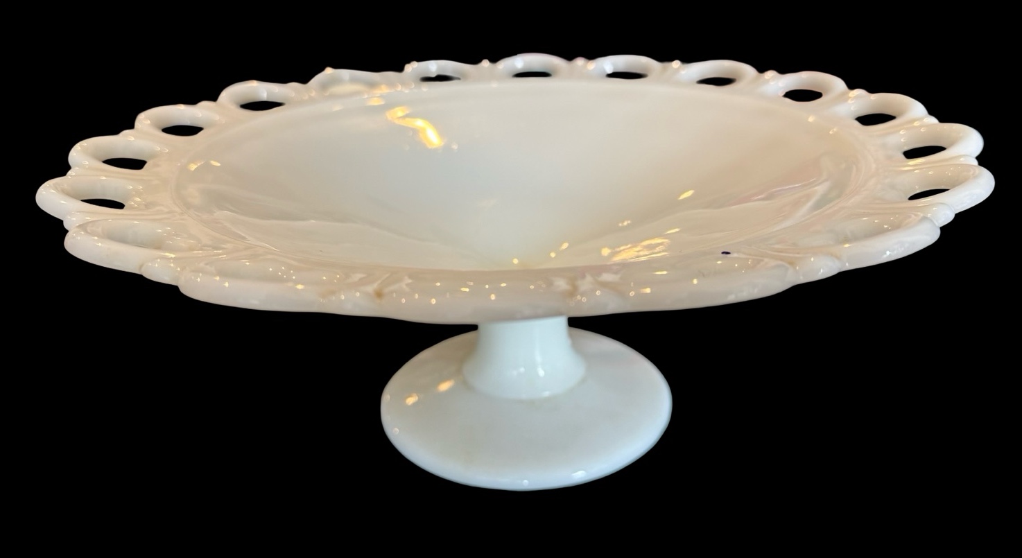Vintage Milk Glass Lace Edge Footed Bowl