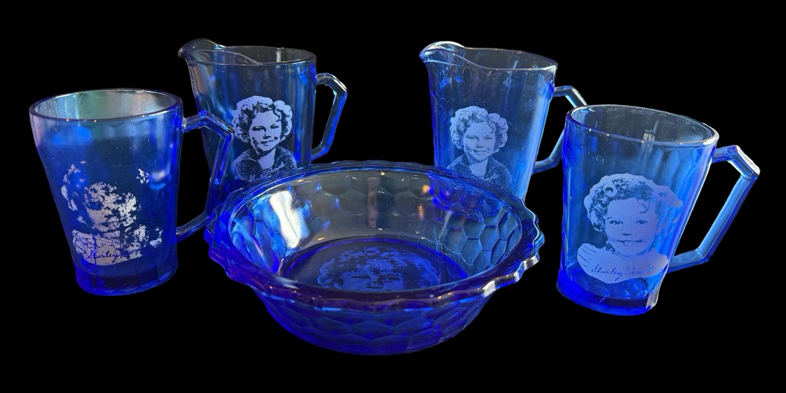 Cobalt Blue Shirley Temple Glass Dishes