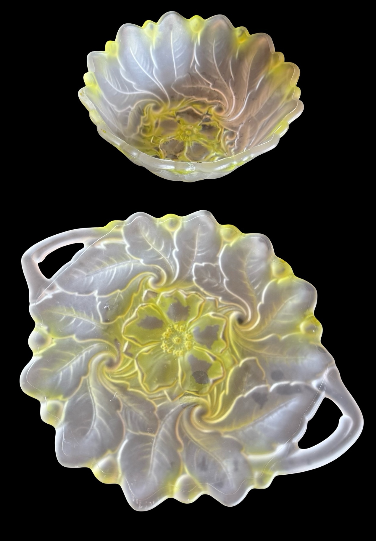 Vintage Indiana Frosted Glass & Green Wild Rose Depression Glass