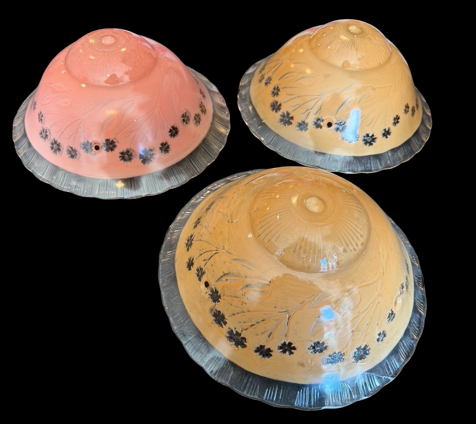 Three Vintage Art Deco Glass Ceiling Shades