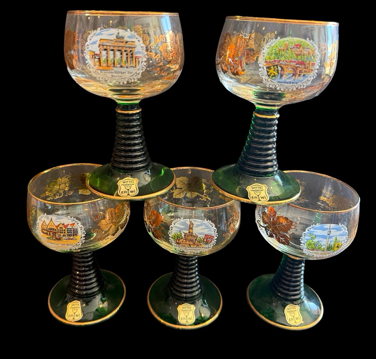 Vintage Emerald Green Beehive German Stemware