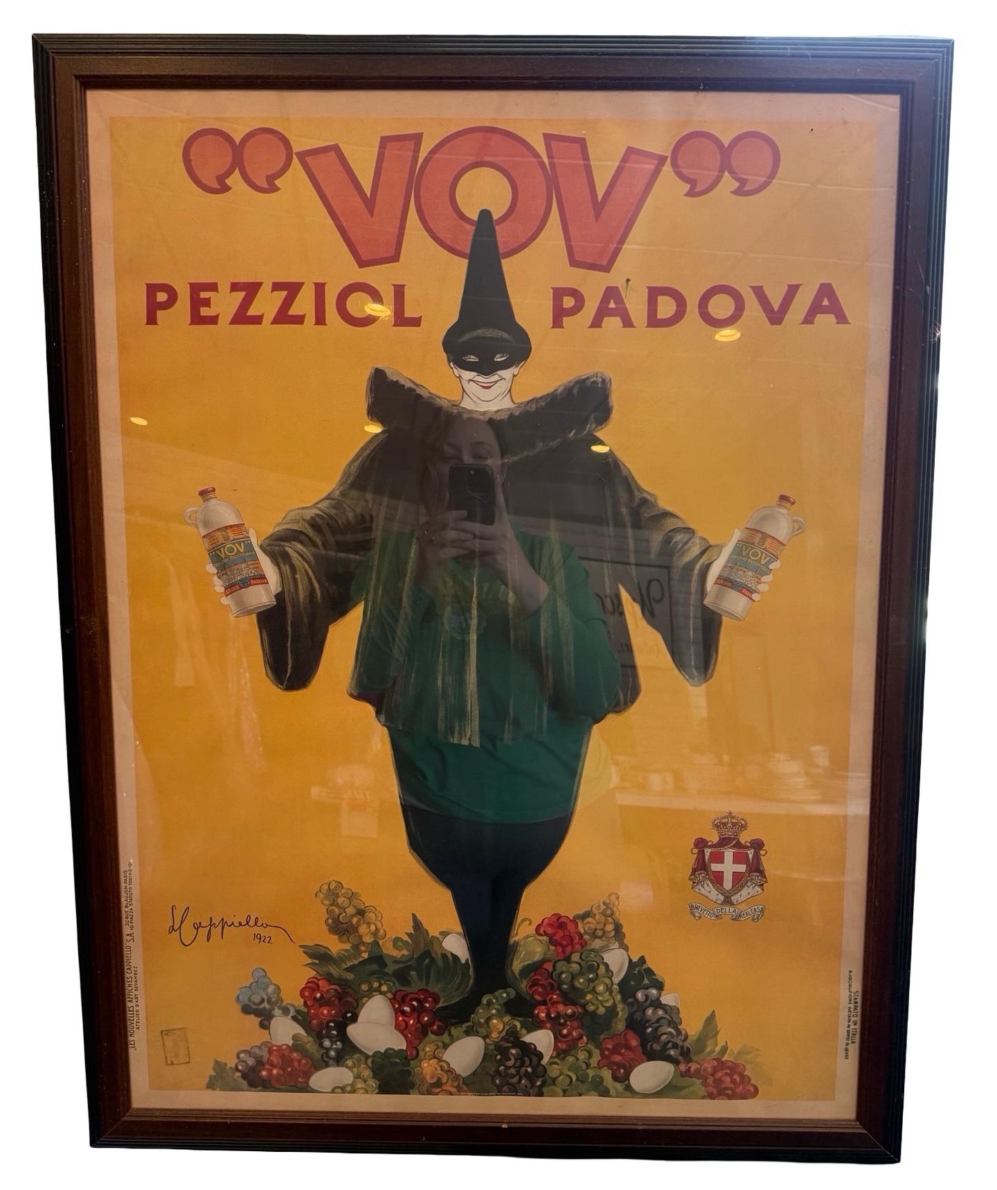 Vintage Framed Advertising Poster for Vov pezziol Liqueur