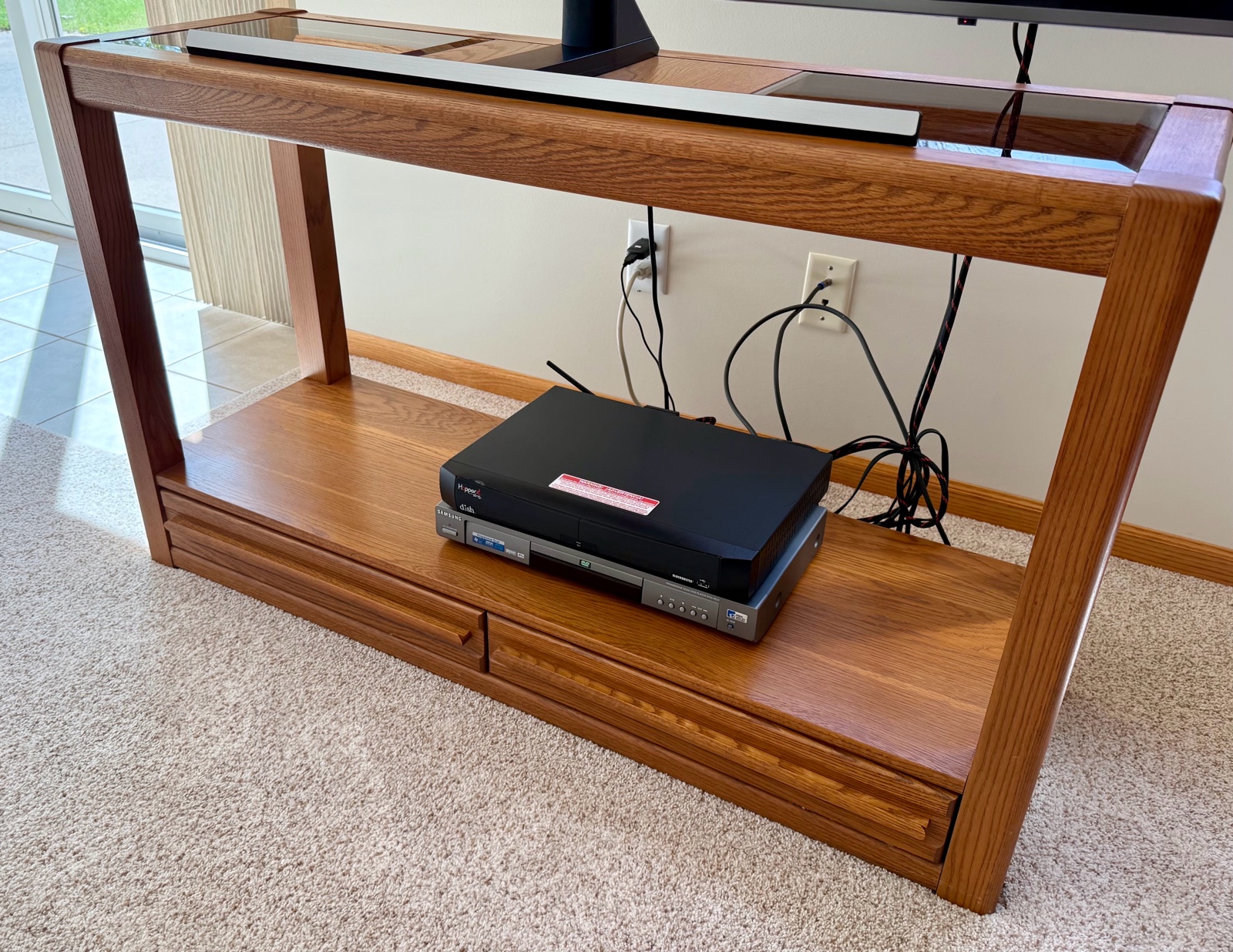 Oak and Glass Console Table
