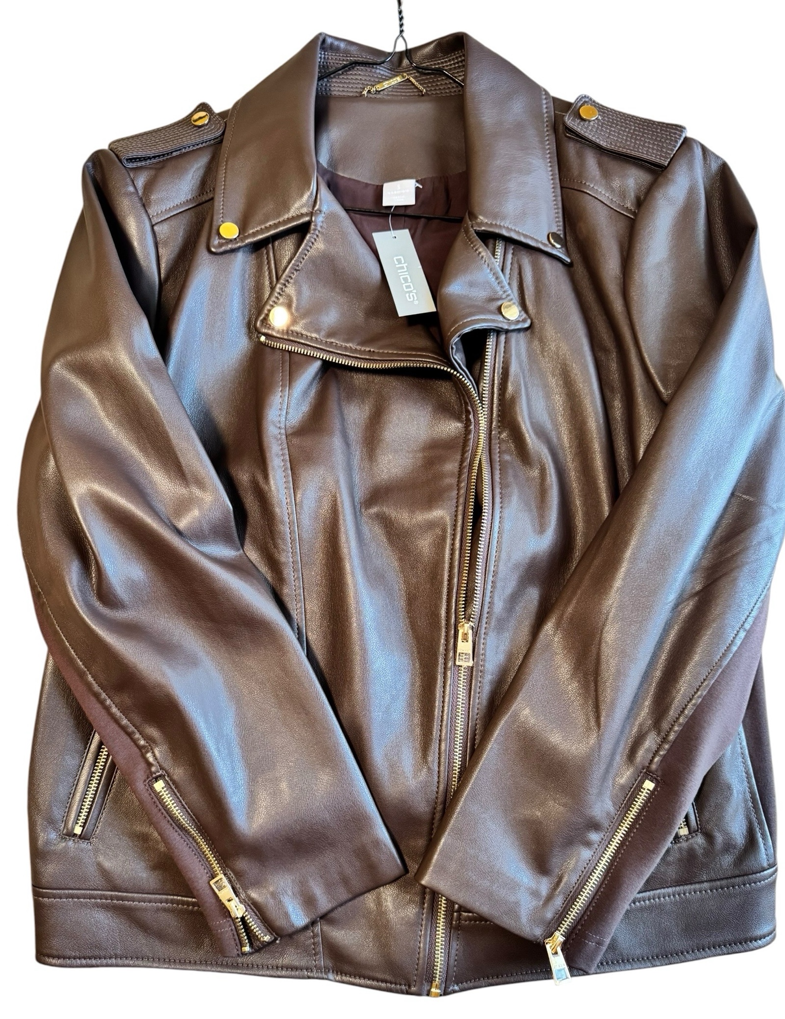 NWT Chicos Brown Leather Jacket - Ladies Size 1618