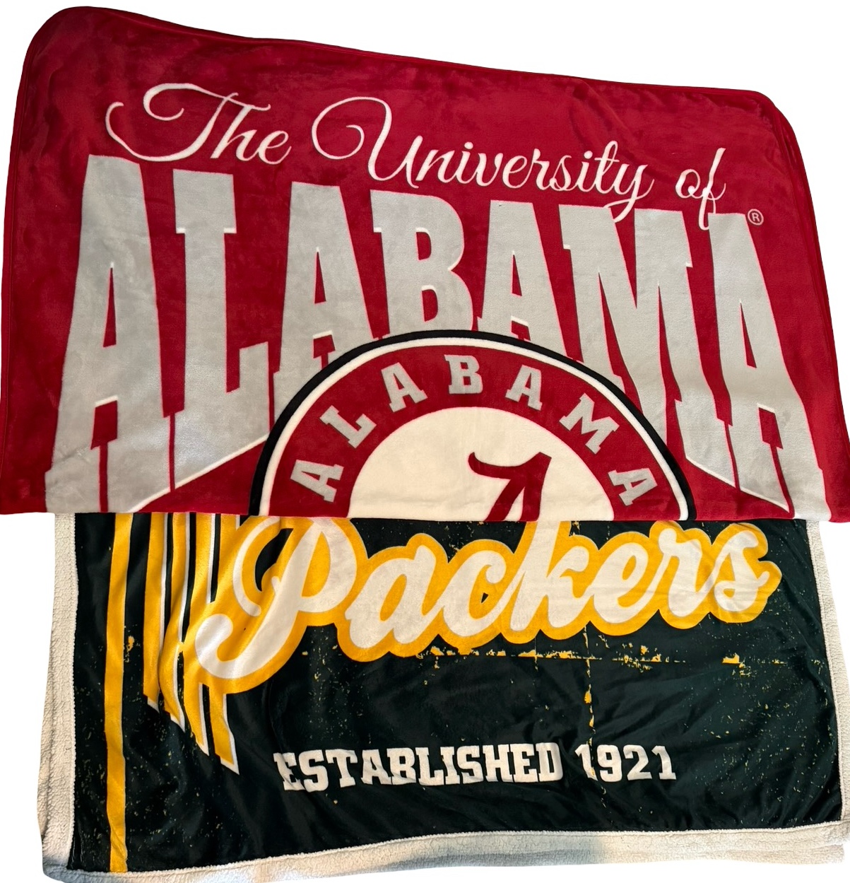 University of Alabama and Packers Throw Blankets