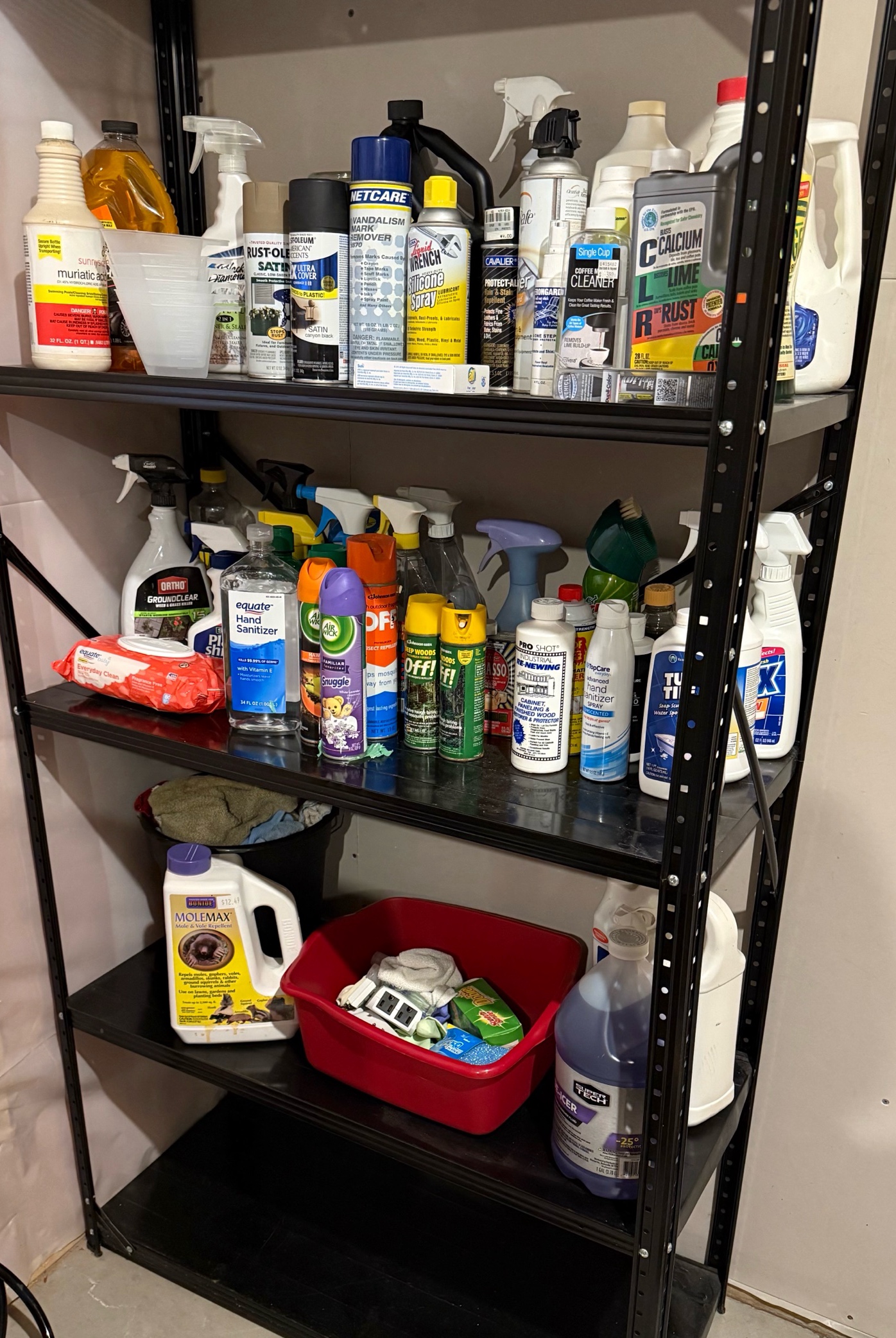 Household Cleaners & Black Metal Shelf