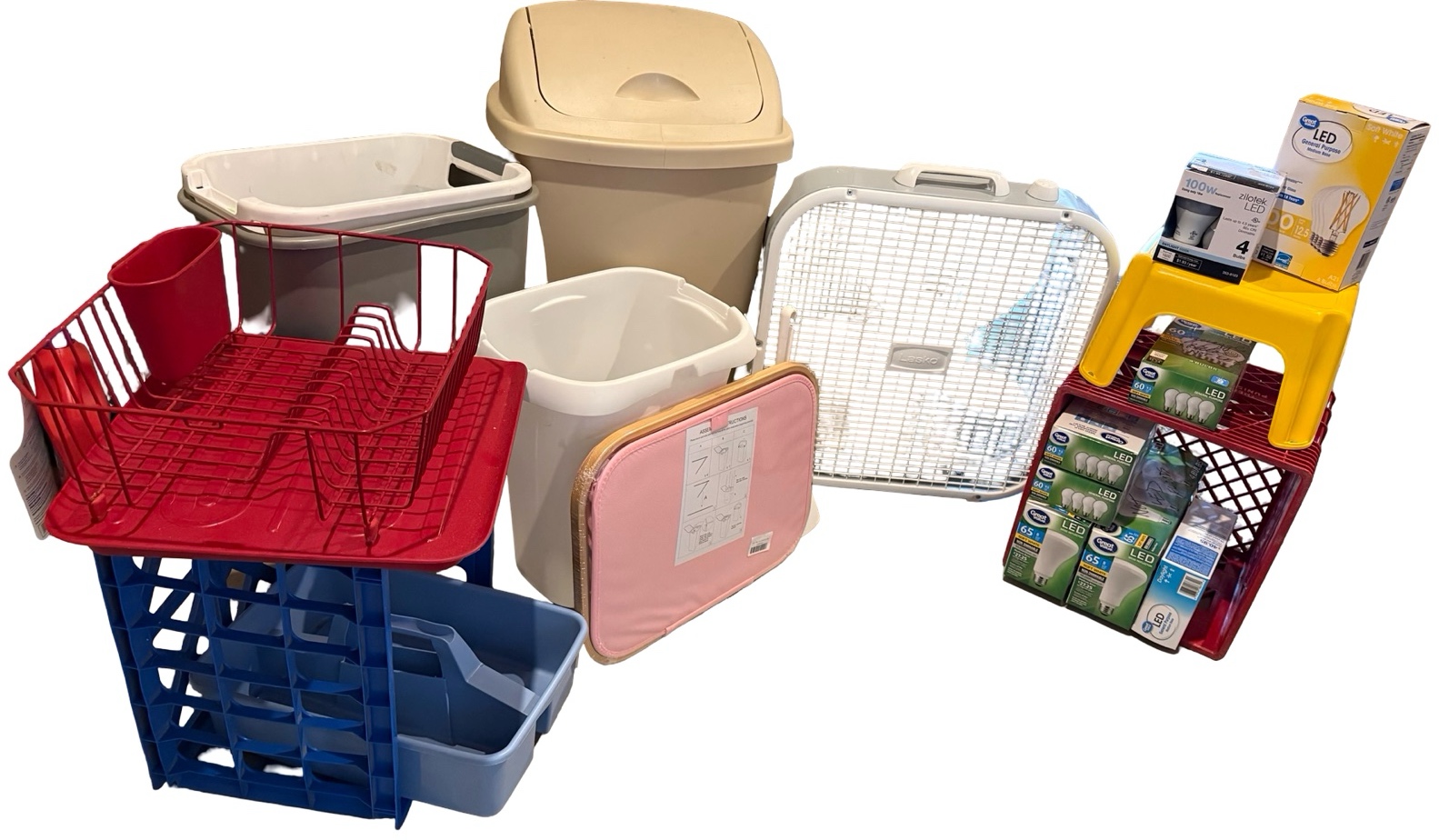 Trashcans, Crates, Light Bulbs, Fan & More