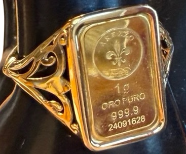 Ross-Simons Italian 24kt Yellow Gold Fleur-De-Lis 1-Gram Ingot Ring- 14kt Yellow Gold Band