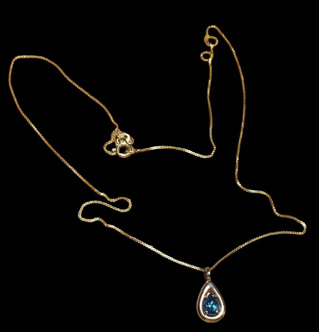 14K Blue Topaz Teardrop Necklace