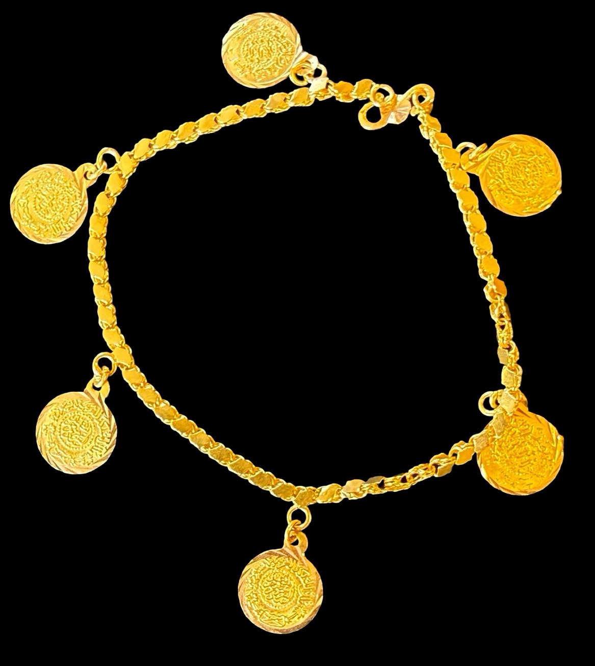 24K Yellow Gold Dangle Coin Bracelet