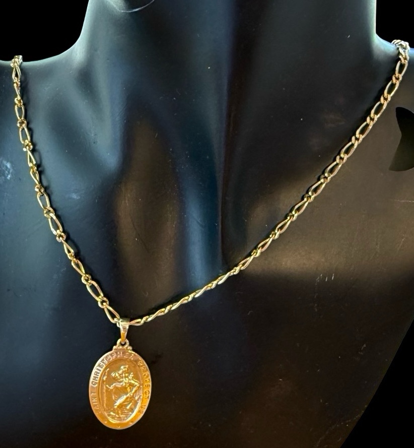 14k Yellow Gold St. Christopher Medal Pendant Necklace