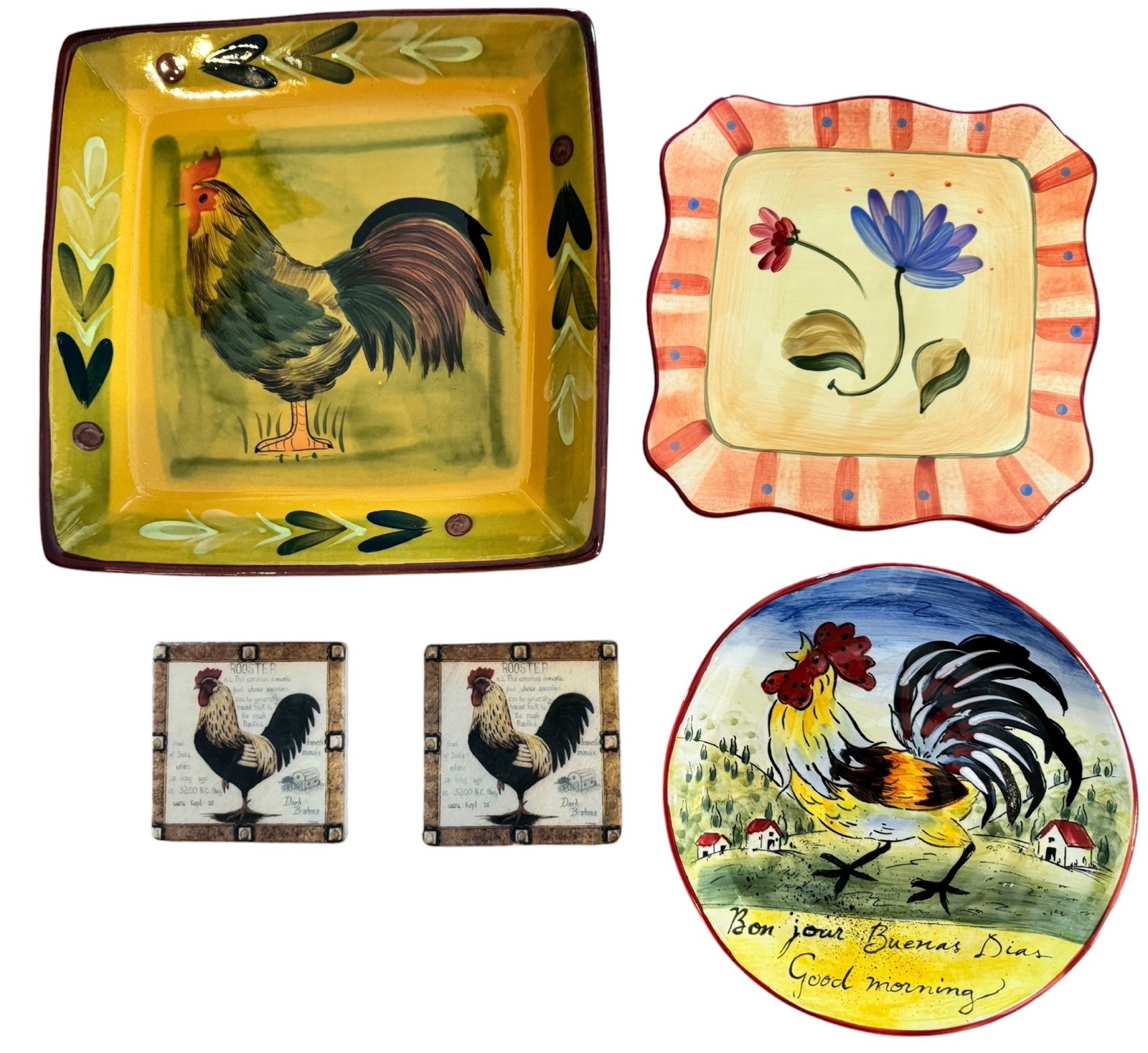 Rooster & Floral Decorative Plates