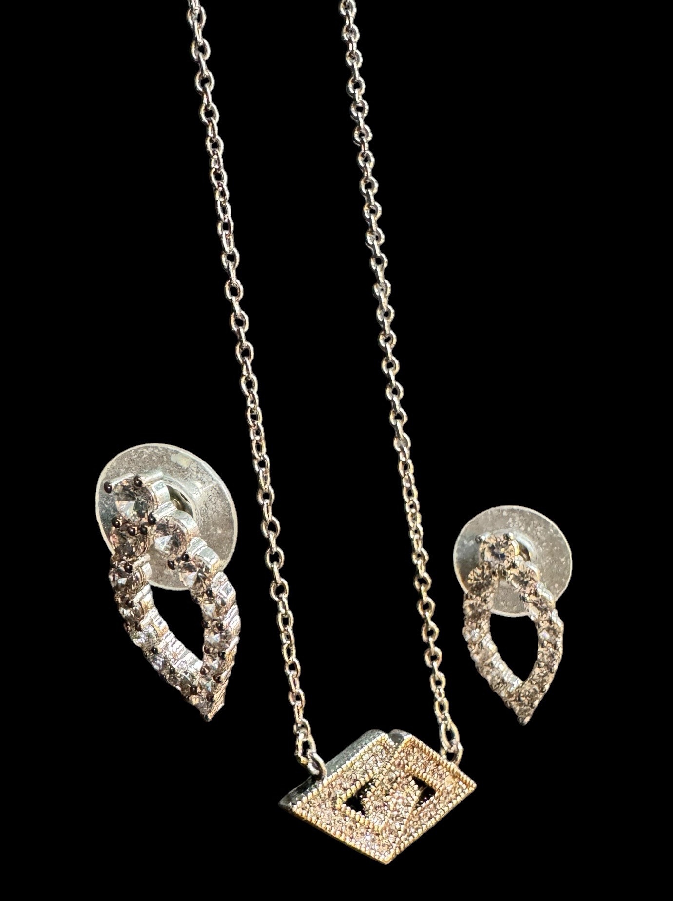 Rhinestone & Silver Tone Necklace & Earring Set