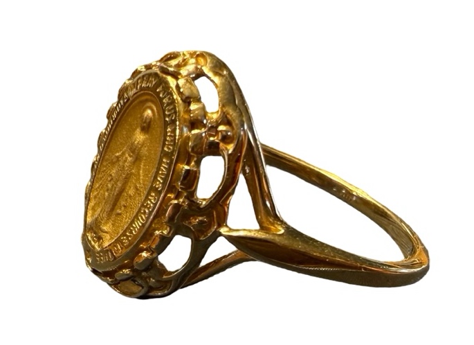 Ross-Simons Italian 18kt Gold Over Sterling Miraculous Medal Frame Ring