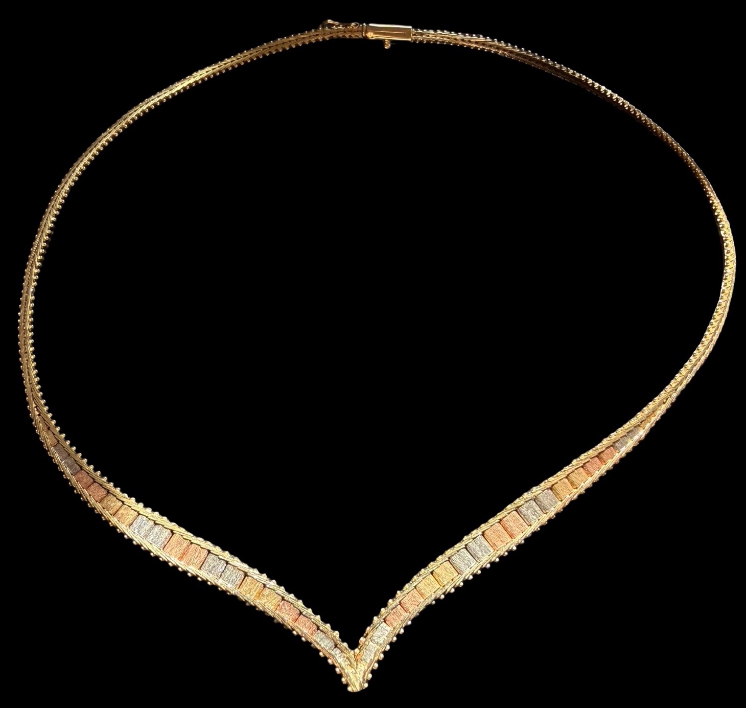 14K Tri Color V Shape Necklace