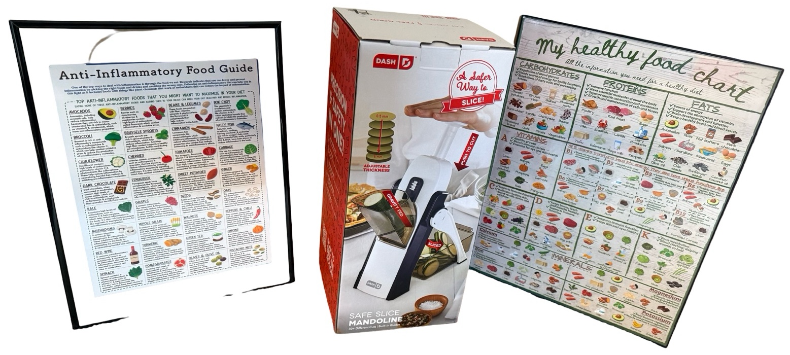 Vegetable Slicer & 2 Framed Healthy Food Lists