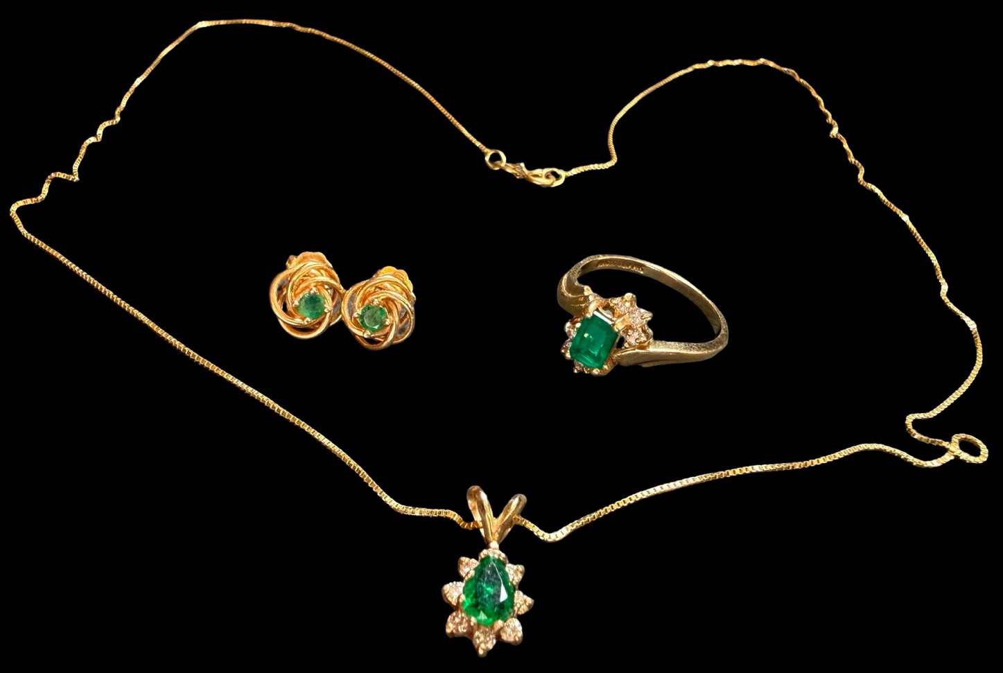 Emeralds & Diamonds 14K Gold Jewelry Set