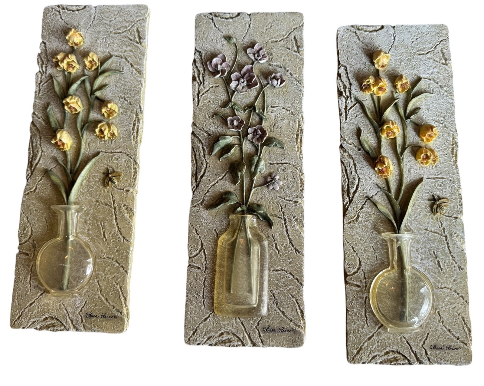 3-piece Floral Resin Wall Plaques